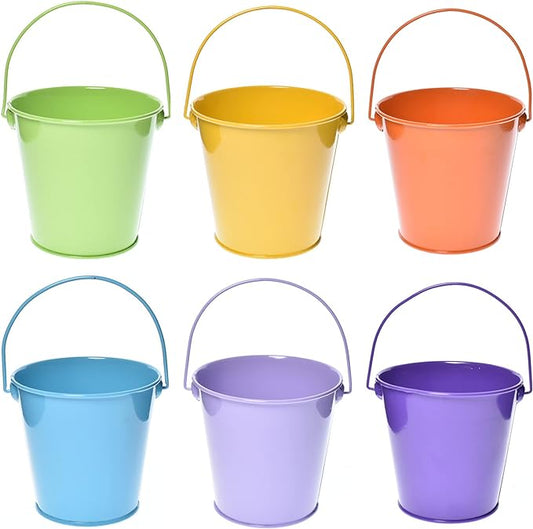 Small Metal Buckets with Handle, 6 Pack 4.3 inch Colored Galvanized Bucket for Kids,Classroom,Crafts,and Party Favors (Multi-Colored, 4.3" Top)