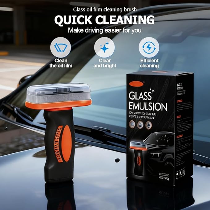 ehnoge Handheld Glass Oil Film Remover, 2026 New Car Oil Films Cleaner Removes Smudges, Roll-On Glass Compound with Cleaning Board for Clear Visibility Safe Driving (3PCS)