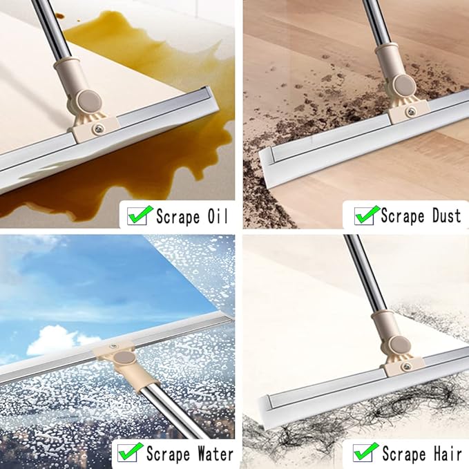 Floor Squeegee 65" Long Handles Adjustable Telescopic Pole Heavy Duty Broom 20" Apply to Shower Bathroom Kitchen Home Garage Tile Pet Hair Fur Floor Marble Glass Door Window Cleaning