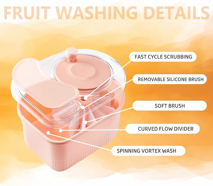Fruit Cleaner Spinner, Large Fruit Washer Spinner, Fruit Cleaner Spinner with Fruit Washer Bowl and Brush, Vegetable Fruit Spinner Washer,Fruit and Vegetable Scrubber