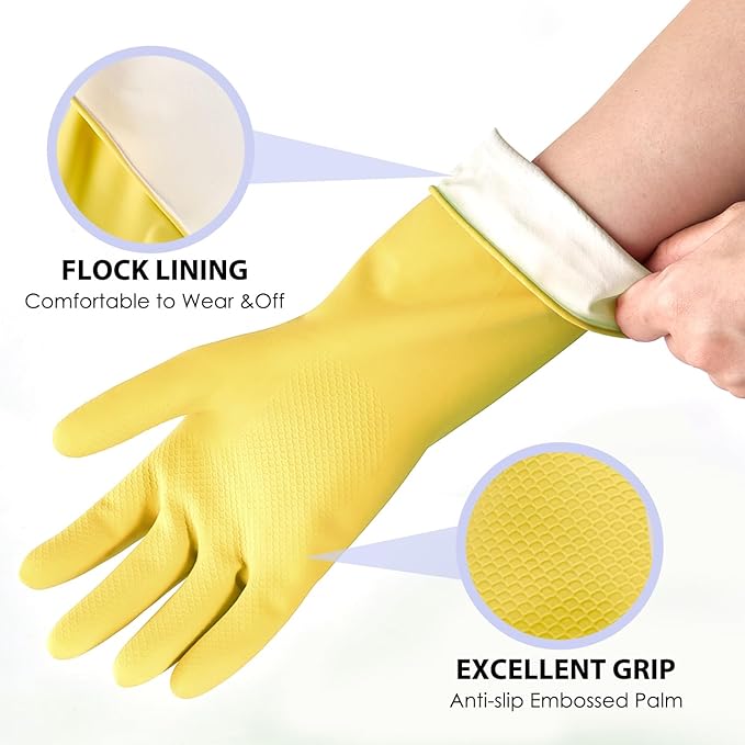Rubber Kitchen Dishwashing Gloves - 4 Pairs Colorful Reusable Cleaning Gloves for Kitchen Washing Dishes and Household Cleaning(Large, Blue+Pink+Yellow+Red)