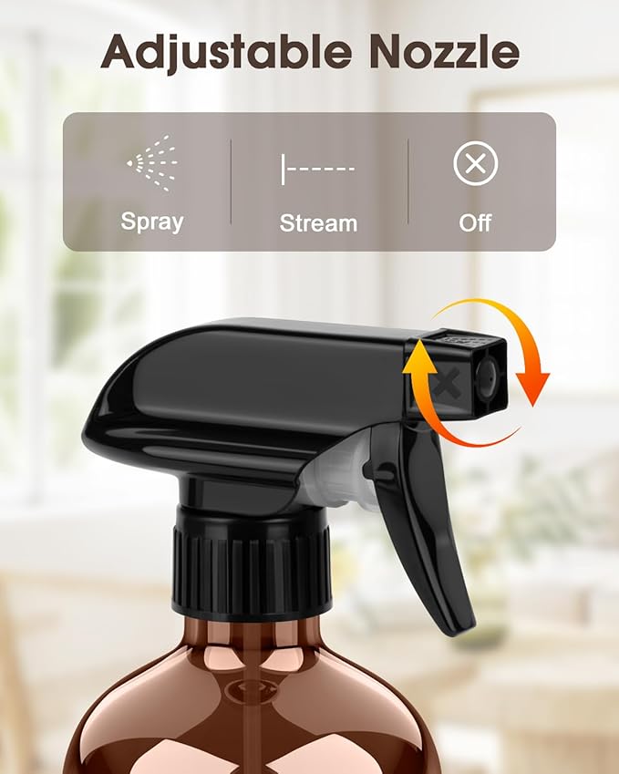 Glass Spray Bottle with Silicone Sleeve Protection, Amber Glass Spray Bottle Set for Window Cleaner Aromatherapy Facial Hydration Watering Flowers Hair Care 2 Pack/16 oz (Grey, 16 oz)