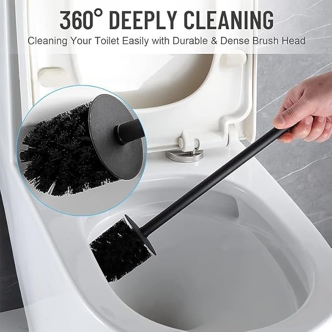 LSWYYP Toilet Brush and Holder, Stainless Steel Square Toilet Bowl Brush Freestanding with Lid,Toilet Cleaner Brush Set for Bathroom Storage,Black