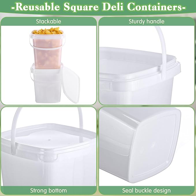 Mifoci 24 Pcs 3 Qt/ 101 Oz/ 3 L Plastic Food Containers, 0.74 Gallon Ice Cream Buckets with Lids and Handle Reusable Square Deli Containers Freezer and Microwave Safe for Kitchen Food Drinks Storage
