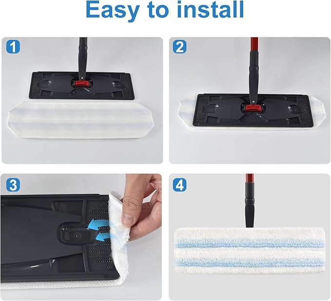 Mop Pads Replacements Compatible with O Cedar H2prO Flat Mop System Microfiber Mop Replacement Heads for O-Cedar/Vileda H2prO Flat Floor Mop, Washable & Reusable Pad Refills for Deep Cleaning, 4 Pack