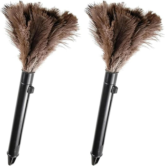 FeelfunFeather Retractable Feather Duster-Genuine Ostrich Feathers,Anti-Static,Reusable Eco-Friendly Handheld Cleaning for Keyboard,Home,Car,Office (10 to 15 Inches) 2 Pack