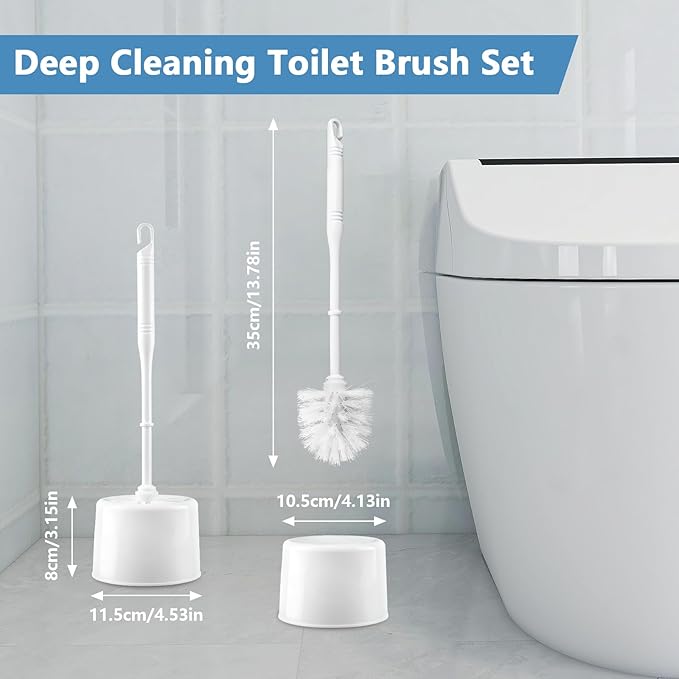 6 Sets Toilet Brush and Holder Toilet Cleaner Brush Set for Bathroom Toilet Bowl Brush with Caddy Toilet Scrubber for Cleaning, 14 Height(White)