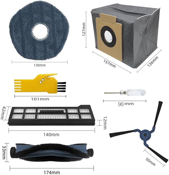 aoteng Replacement Parts for eufy X10 Pro Omni Robot Vacuum Cleaner Accessories Kit 24 Packs 2 Main Brush, 4 Filters, 6 Side Brushes, 6 Mop Cloths, 6 Dust Bags