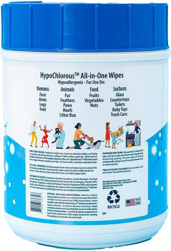 Hypochlorous Acid Wipes (2-Pack) – 200 Count Unscented, Non-Toxic Cleaner for Skin, Baby, Pet, Home & Gym – Bleach-Free