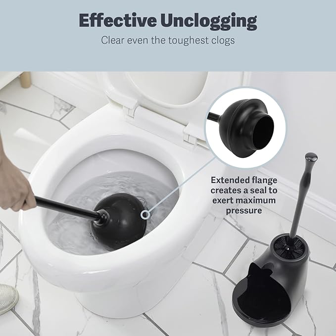 Casabella Bowl Brush & Plunger Combo - Heavy-Duty Toilet Plunger and Cleaning Brush, Ergonomic Handles, Durable BowlBrush, Tackles Tough Clogs, Discreet Storage (Pack of 6)