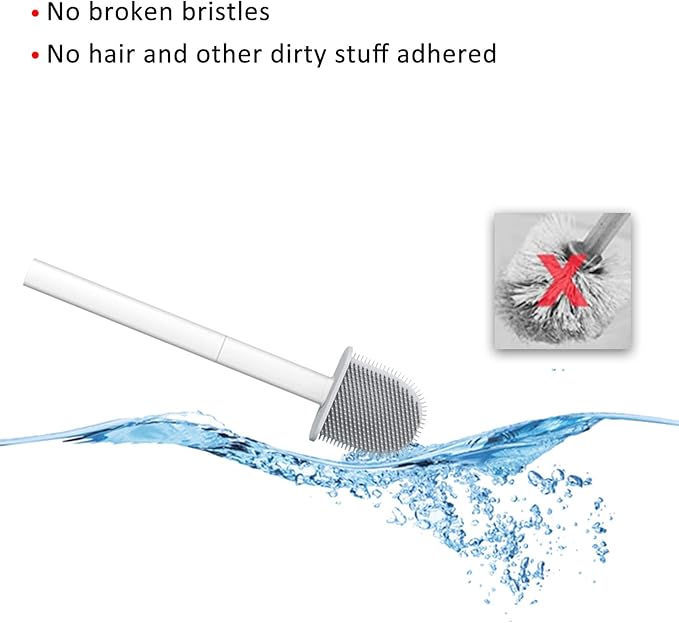 Toilet Brush, Silicone Toilet Bowl Brushes and Holder for Bathroom, Compact Flexible Toilet Cleaner Brush with Ventilated Drying Holder, Wall Mounted/Floor Standing