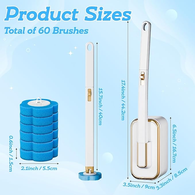 Disposable Toilet Brush with 48 Refill Heads and Holder– Includes Storage Caddy&Toilet Bowl Wand, Wall-Mount Scrubbing Toilet Brush Bathroom Cleaning Kit (Disposable Toilet Brush)