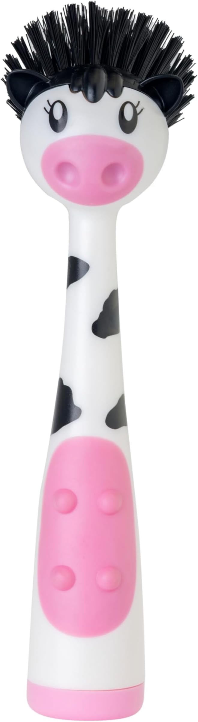 Vigar Moo Cow-Shaped Soap Dispensing Dish Brush, Dish Brush with Soap Dispenser for Pot Scrubber, Dishes, Sink, and Kitchen Essentials, White, Black