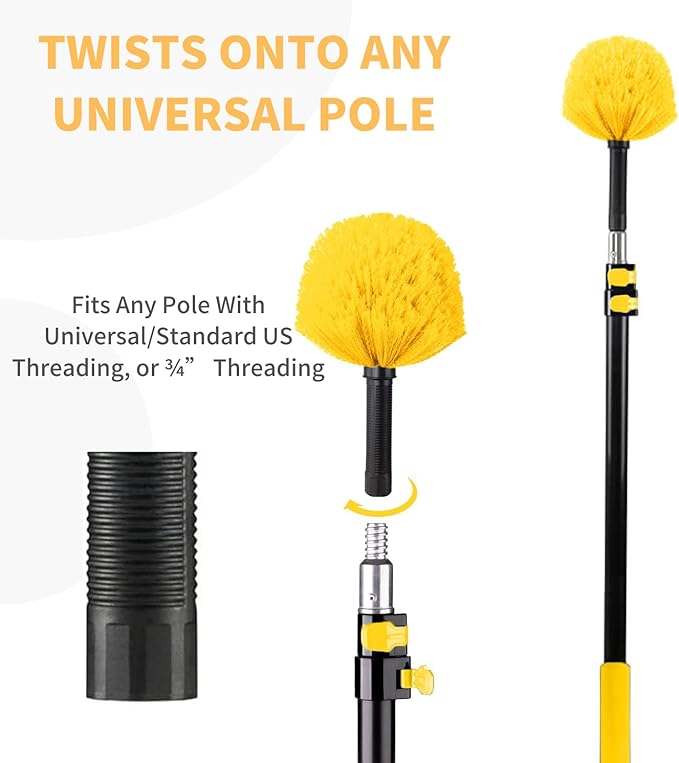 3 Pack Screw on Webster Cobweb Duster Head for Pole,Spider Web Remover Brush, Cobweb Duster Head Attachment,Fits Standard 3/4 inch Threaded Poles (3, Yellow)