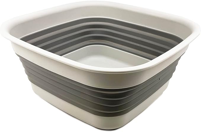 SAMMART 8L (2.1 Gallon) Collapsible Tub - Foldable Dish Tub - Portable Washing Basin - Space Saving Plastic Washtub (Grey)