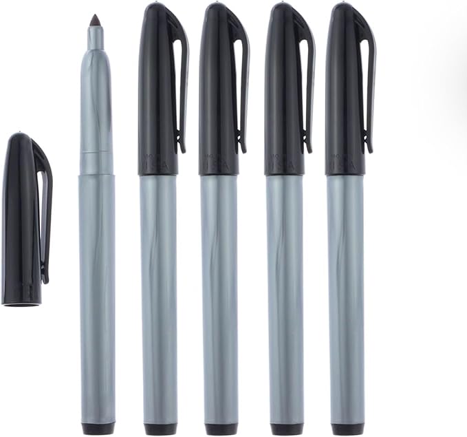 Cadie Freezer Black Permanent Markers Fast Drying, Waterproof Marker for Labeling, Chisel Tip, Lab Marker, Food Labeling, Fridge Pen with Fine Point and Fast Drying Black Ink|Set Of 5