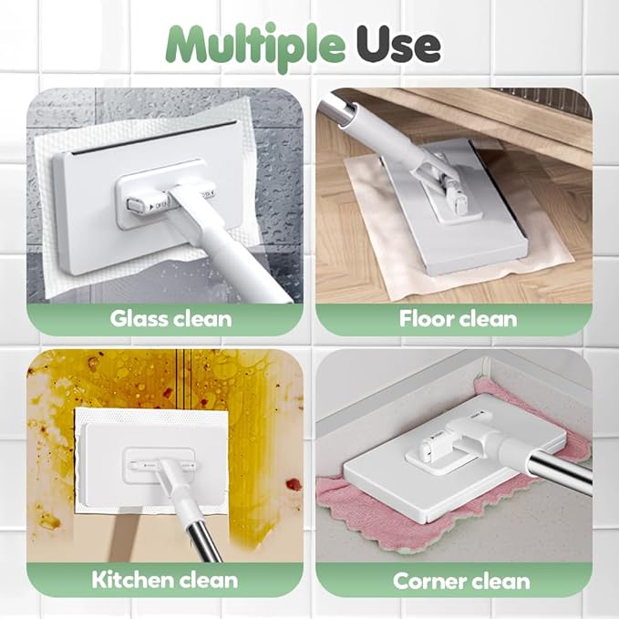 Snap Grip Mini Mop, 2026 New Disposable Dust Mop with 4 Reusable Cloths, Multi Surface Cleaning Flat Dust Mop for Dry Wet Disposable Pads for Kitchen Wall Bathroom Toilet Corners
