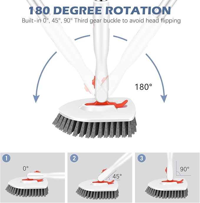 SetSail 4-in-1 Tile Tub Floor Scrubber with 52-inch Adjustable Long Handle Shower Cleaner Brush with V-Shaped Grout Brush and 3 Replacement Brush Heads for Cleaning Bathroom Kitchen Walls Tub Tile
