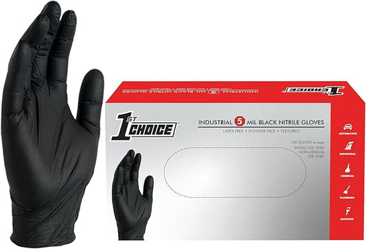 1st Choice Black Nitrile Gloves Disposable Latex-Free 5 Mil Textured for Cooking, Cleaning, Food Prep, Small, Box of 100