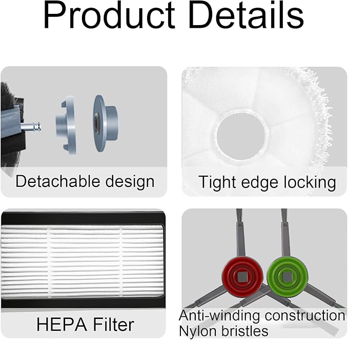 Kits Accessories Replacement Compatible for ECOVACS DEEBOT X1 Omni / X1 TURBO Robot Vacuum, 1 Main Brush 6 Side Brushes 2 Filter 4 Bags 4 Mop Pads Replacement Parts