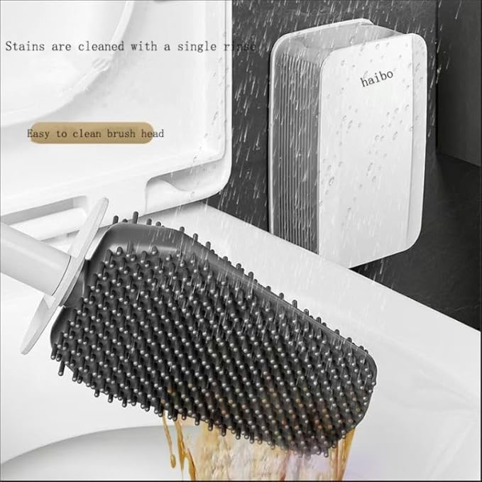 Removable Toilet Brush Set, Soft and Medium Bristles for Cleaning Hygienic Corners, Comes with Suction Cup Seamless Hooks, Black