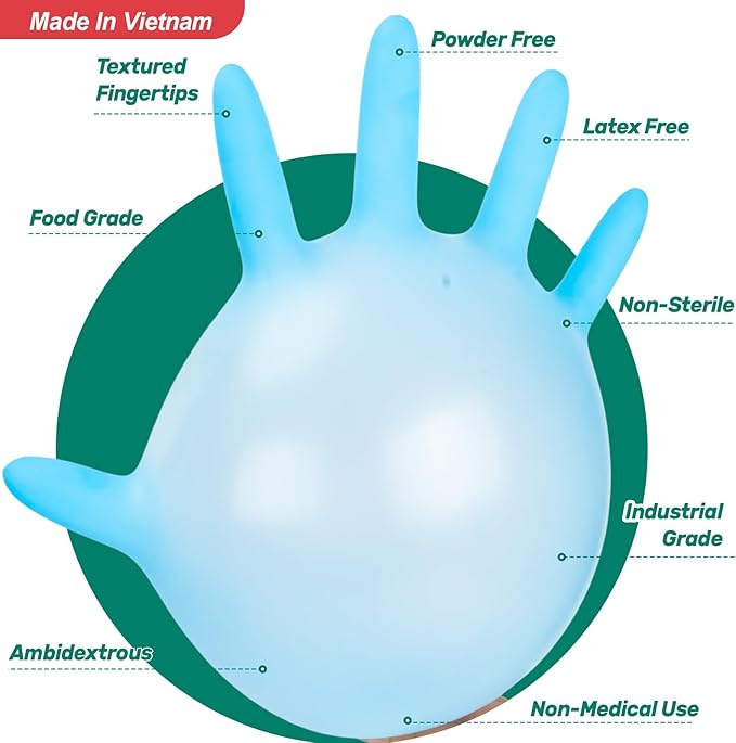 Kebada Nitrile Gloves D1, Nitrile Disposable Gloves for Cleaning, Food Prep, Industrial Grade, Non-Sterile, Food Safe, Powder & Latex Free, Touchscreen, Blue, 1000 CT, X-Large (Made in Vietnam)