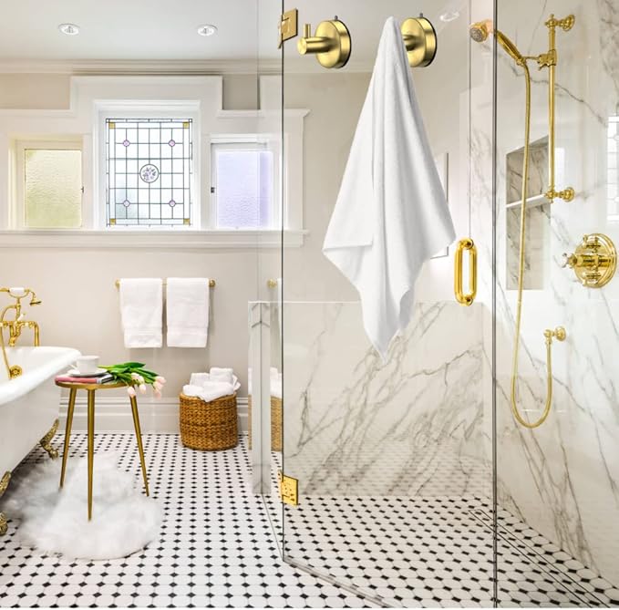 DGYB Suction Cup Hooks - Gold Towel Hooks for Bathrooms - SUS 304 Stainless Steel - 15 Lb Capacity