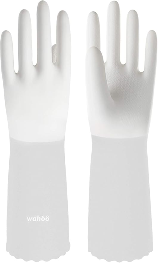 LANON Protection wahoo PVC Dishwashing Cleaning Gloves, Reusable Unlined Kitchen Gloves, Non-Slip, Large