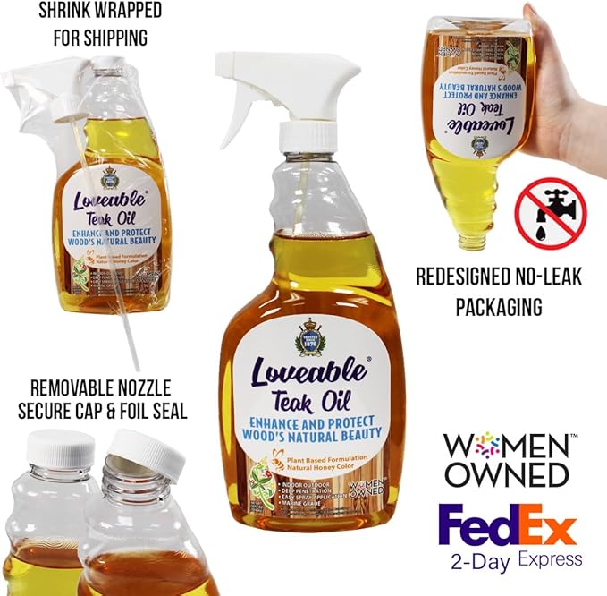 EcoDecors Loveable 24oz Bottle Teak Oil Teak Cleaner Protective, Wood Restorer Eco Household Wood Furniture Cleaner Spray bottle For Hardwood Furniture – Certified EPA Safer Choice - 32 oz