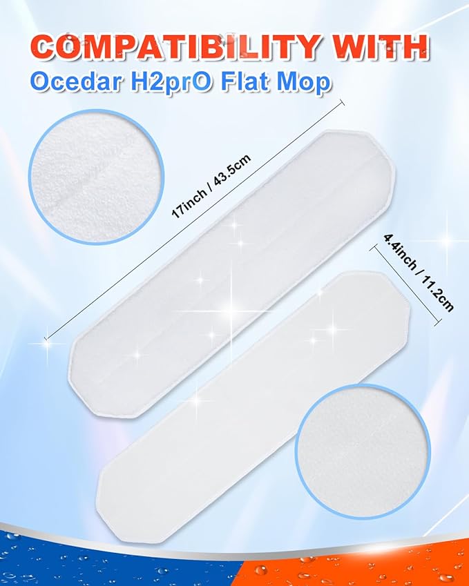 Flat Mop Refills Compatible with O Cedar H2prO Flat Mop System, Mops Replacement Heads fit for O Cedar H2 prO Flat Mop Refills Pads, Washable Reusable Mop Pad Refills, 2 Pack