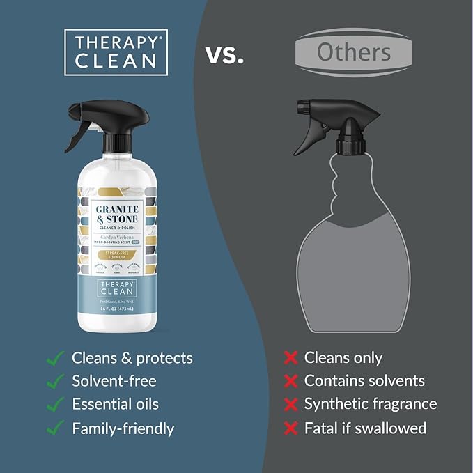 Therapy Granite Cleaner & Polish (2 Pack) - Granite Countertop Cleaner for Marble, Soapstone, Quartz, Quartzite, Slate, Limestone, Corian, Laminate, Tile Countertop, Headstone