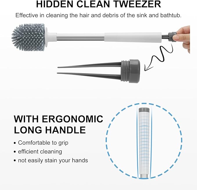 SetSail Silicone Toilet Bowl Brush and Holder Automatic Toilet Brushes for Bathroom with Holder Ventilated Toilet Cleaner Brush for Toilet Scrubber Cleaning, White & Grey (2 Packs)
