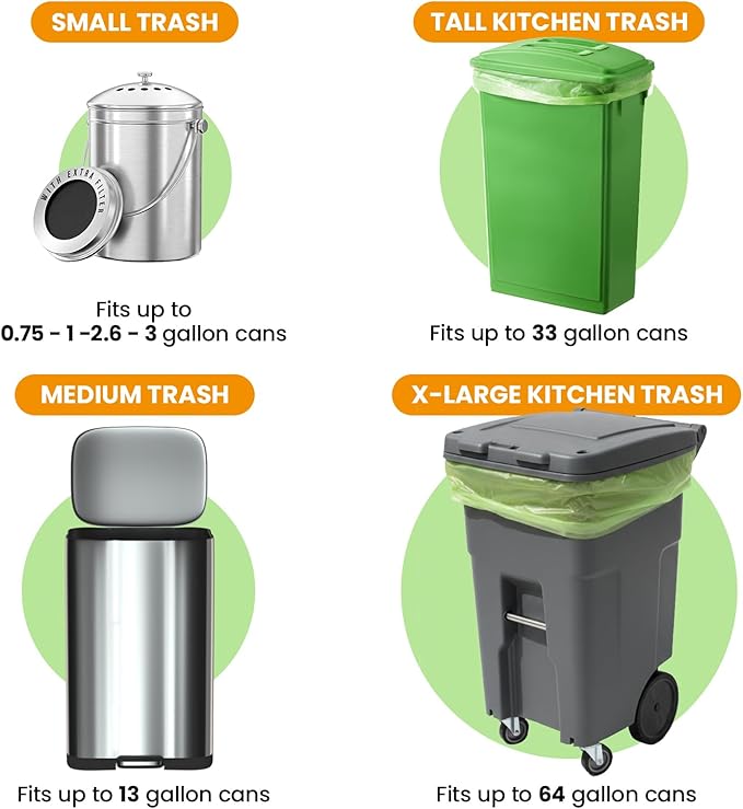 Compostable Bags,Trash bags 13+ gallon tall kitchen, Compostable Trash Lawn & Leaf Yard Waste Bags,Kitchen Compost Trash Bin Compatible,Extra Thick1.01 Mills,Certified by BPI and OK Compost