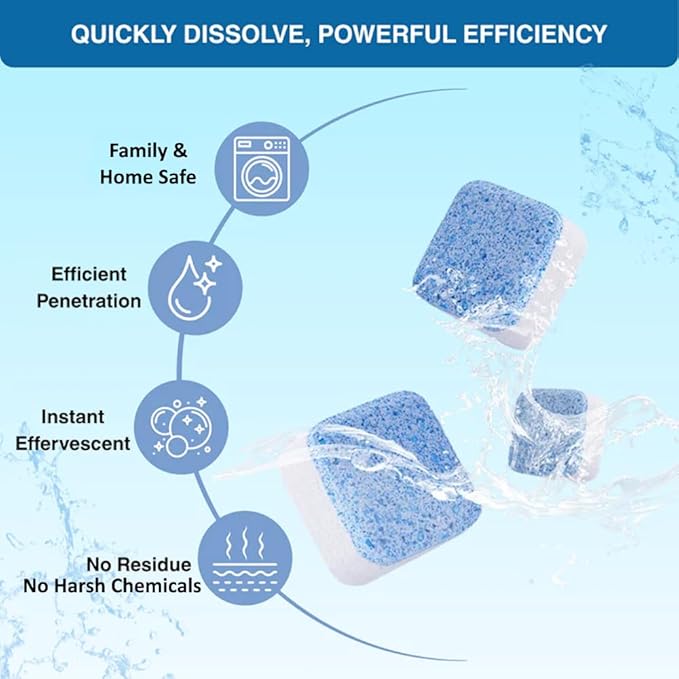 ALPELA Washing Machine Cleaner Descaler | Deep Cleaning Tablets For HE Front & Top Load Washer, Septic Safe Eco-Friendly Deodorizer, Clean Inside Drum and Laundry Tub Seal (Lavender Scent - 12 Count)