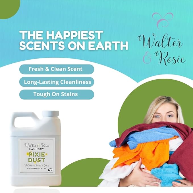 Walter & Rosie Pixie Dust Luxury Laundry Detergent - Infused with Pink Sugar and Champagne Bubbles - Cleans All Fabric Types - Machine Wash - 16 Oz - Highly Fragrant Laundry Detergent
