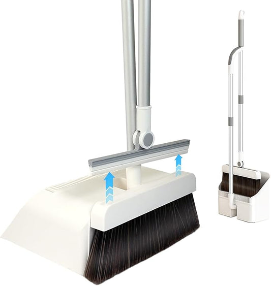 3-in-1 Magnetic Broom and Dustpan Set, Self-Cleaning Broom with Dustpan Combo Set,180° Rotatable Silicone Broom, Upright Standing Dustpan for Home, Kitchen, Office, Hall Floor