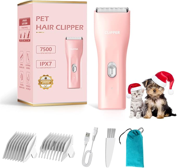 Founouly Dog Cat Home Hair Clipper Portable Electric Pet Grooming Kits,Pink,TS006