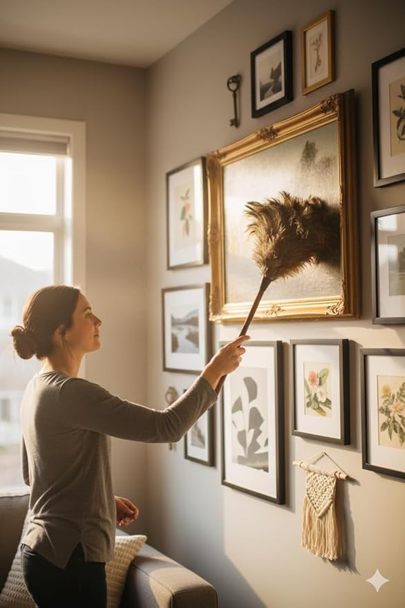 AAYU Premium Professional Feather Duster 21" | Natural Handheld Duster for Cleaning & Feather Mopping | Genuine Ostrich Feather with Long Wooden Handle | Eco-Friendly & Reusable (50 cm)