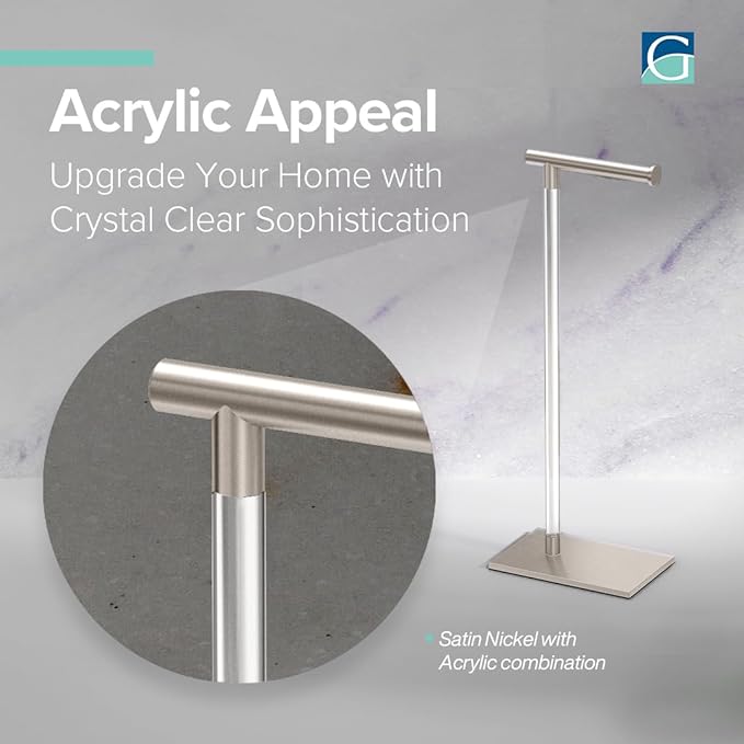 Gatco 1331SN Modern Rectangle Base Freestanding Toilet Paper Holder 22.25" Satin Nickel/Acrylic with Weighted Base