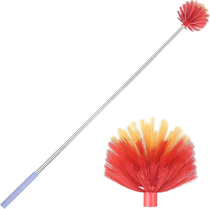 TOXYMHO Cobweb Duster with Extension Pole, 59" Adjustable Stainless Steel Pole, Washable Duster with Medium-Stiff Bristles for Ceiling Fan, High Ceilings, Blinds, Furniture, Kitchen, and Home Cleaning
