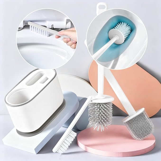 MOUMOUTEN Toilet Brush Set, Bathroom Accessories, Toilet Bowl Cleaners, Deep Cleansing Multifunctional Hanging Toilet Brush Set for Bathroom(Pearl White)