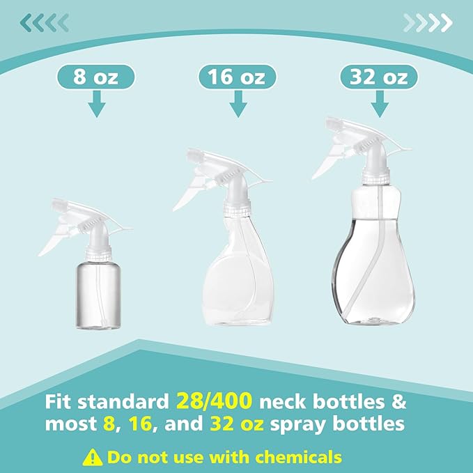 6Pcs Clear Spray Bottle Replacement Nozzle- Reusable Quality Trigger Spray Nozzles with Mist Stream Sprayer, Fit Standard 28/400 Neck 32oz, 16oz, 8oz Bottles for Garden Home Kitchen Office Gifts