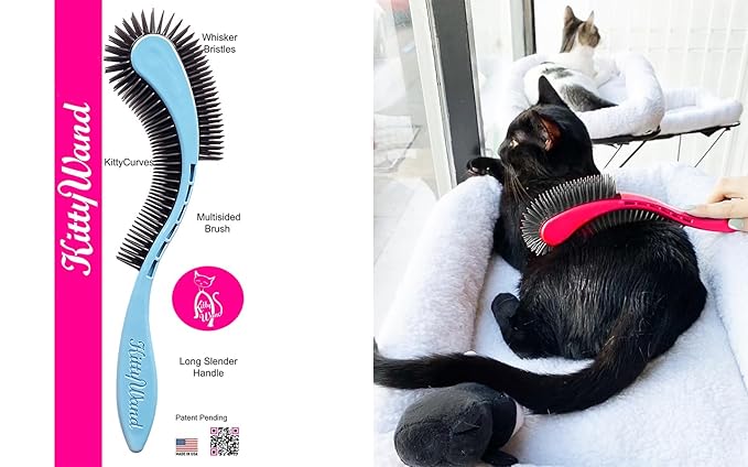 KittyWand Cat Brush, Blue. Designed for Comfort, Created for Results. This innovative grooming brush features multi contoured shapes that gently adapt to your cats body for stress free grooming.