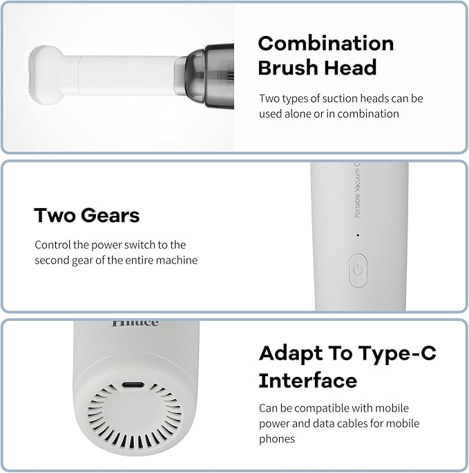 Hiluce Mini Vacuum Cleaner Cordless,Car Vacuum Cleaner Portable with HEPA Filter, High Power Rechargeable 2 Suction Modes, Lightweight Vacuum for Keyboard,Car, Home, Office, Pet