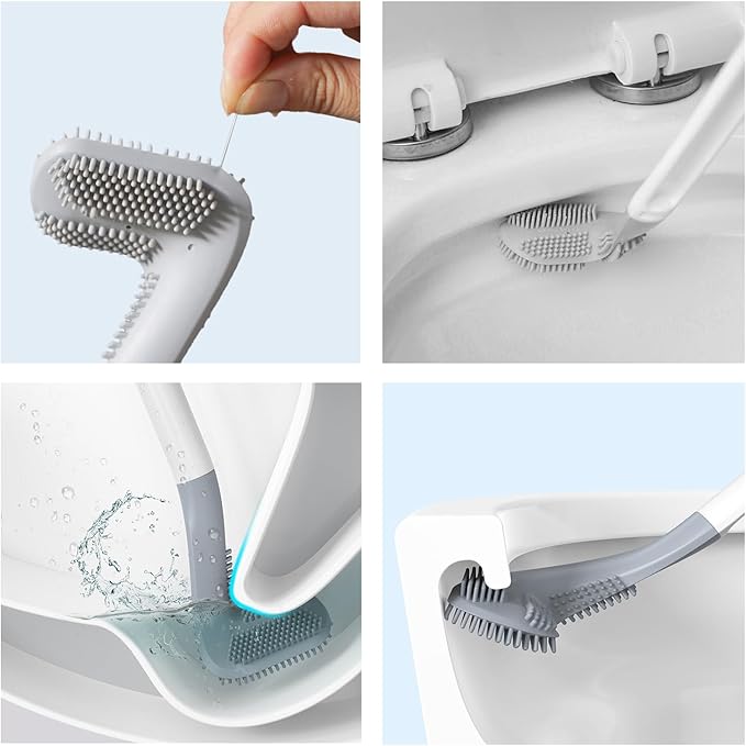 Xemnys Toilet Brush, Deep Cleaner Silicone Toilet Brushes with Long Handle, Toilet Rim Corner Crevice and Tile Grout Groove Gap Cleaning Brush for Home, Bathroom, Shower, Small Spaces