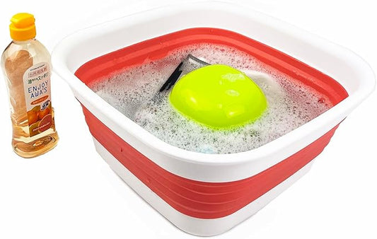 SAMMART 8L (2.1 Gallon) Collapsible Tub - Foldable Dish Tub - Portable Washing Basin - Space Saving Plastic Washtub (White/Coral Pink)