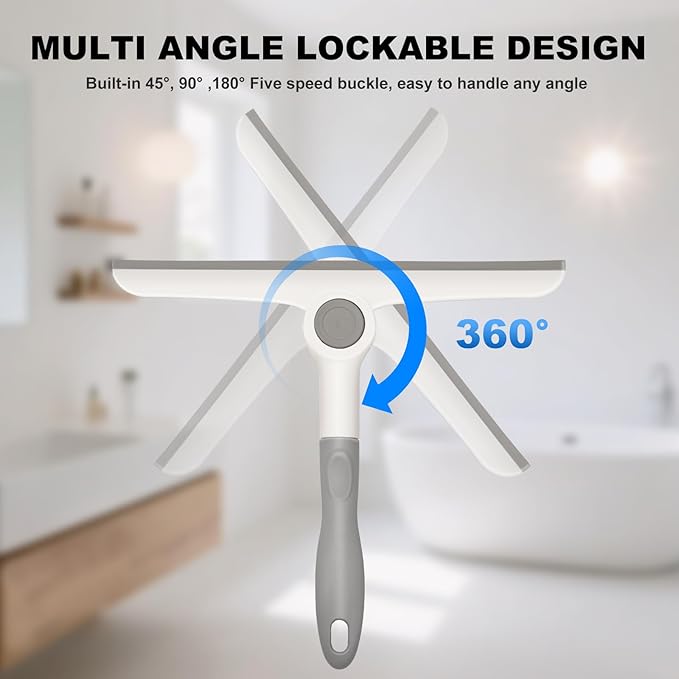 Foldable Shower Squeegee for Glass Doors，All-Purpose 9.7” Window Cleaning Squeegee, Handheld for Windows, Car Windshields & More，Grey