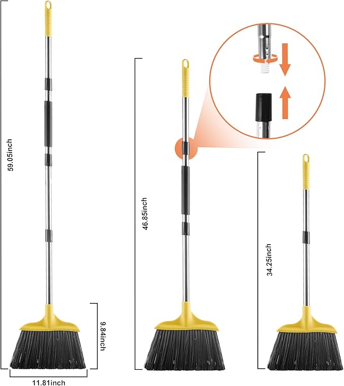 FRAXIR 3 Pack Outdoor Heavy Duty Broom 59 Inch - Commercial Grade for Patio, Garage, Restaurant, Lobby, Mall, Market, Office, Kitchen, Driveway, and Warehouse Cleanup