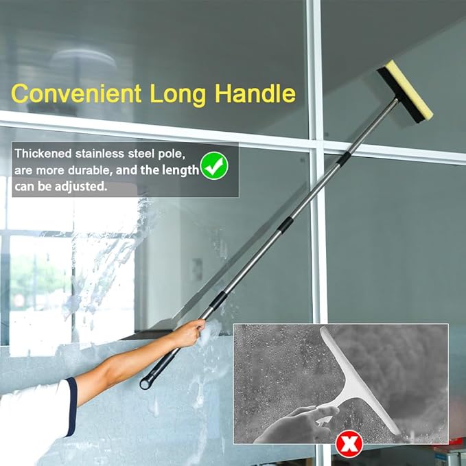 Window Squeegee Set Car Windshield Squeegee with Long Handle, 2 in 1 Sponge Squeegee, Window Cleaning Squeegee for Car Windshield Glass Gas Station Mirror Bathroom