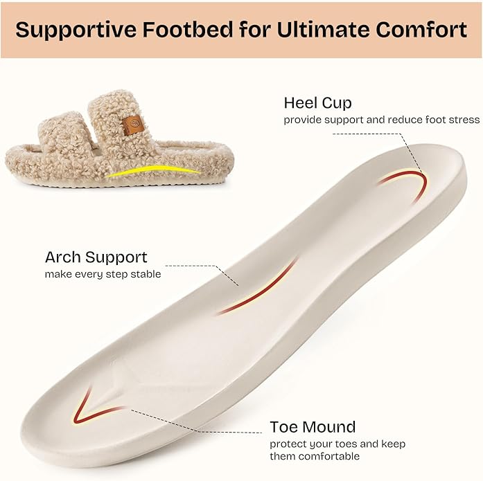 EverFoams Womens Fuzzy Open-toe Slippers Soft Comfy Memory Foam Indoor House Shoes